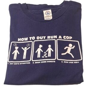 Mens Y2K‎ Vintage XL Delta How To Outrun A Cop Graphic T Shirt Funny Humor